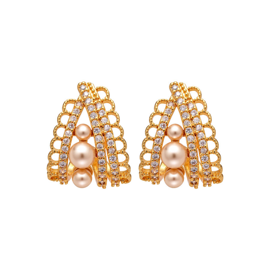 Orecchini a perno eleganti con perle geometriche e inserti in zirconia, per donna, gioielli minimalisti di moda per tutti i giorni