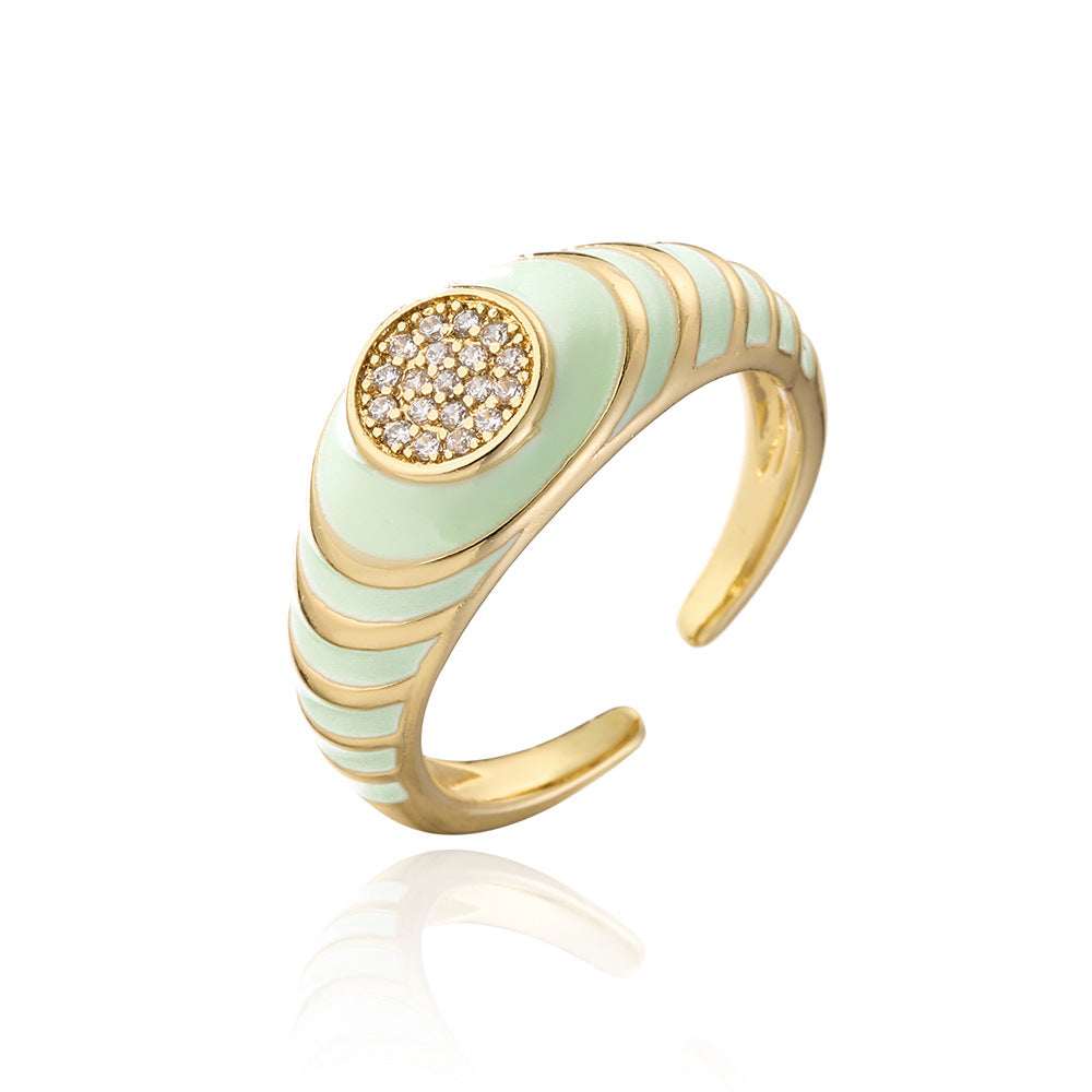 Vintage-Inspired Geometric Open Ring for Women Made of Copper with 18K Gold Plating and Cubic Zirconia Inlay