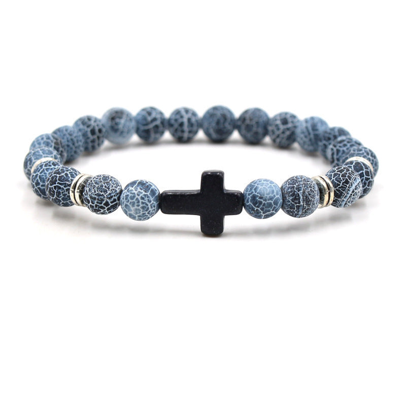 Natural Stone Cross Stretch Bracelet Unisex