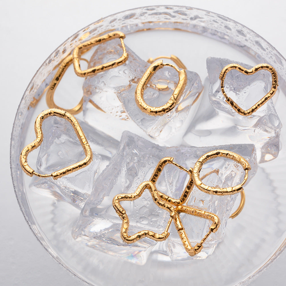 INS Style Heart-Shaped Titanium Steel Earrings with 18K Gold Plating for Women
