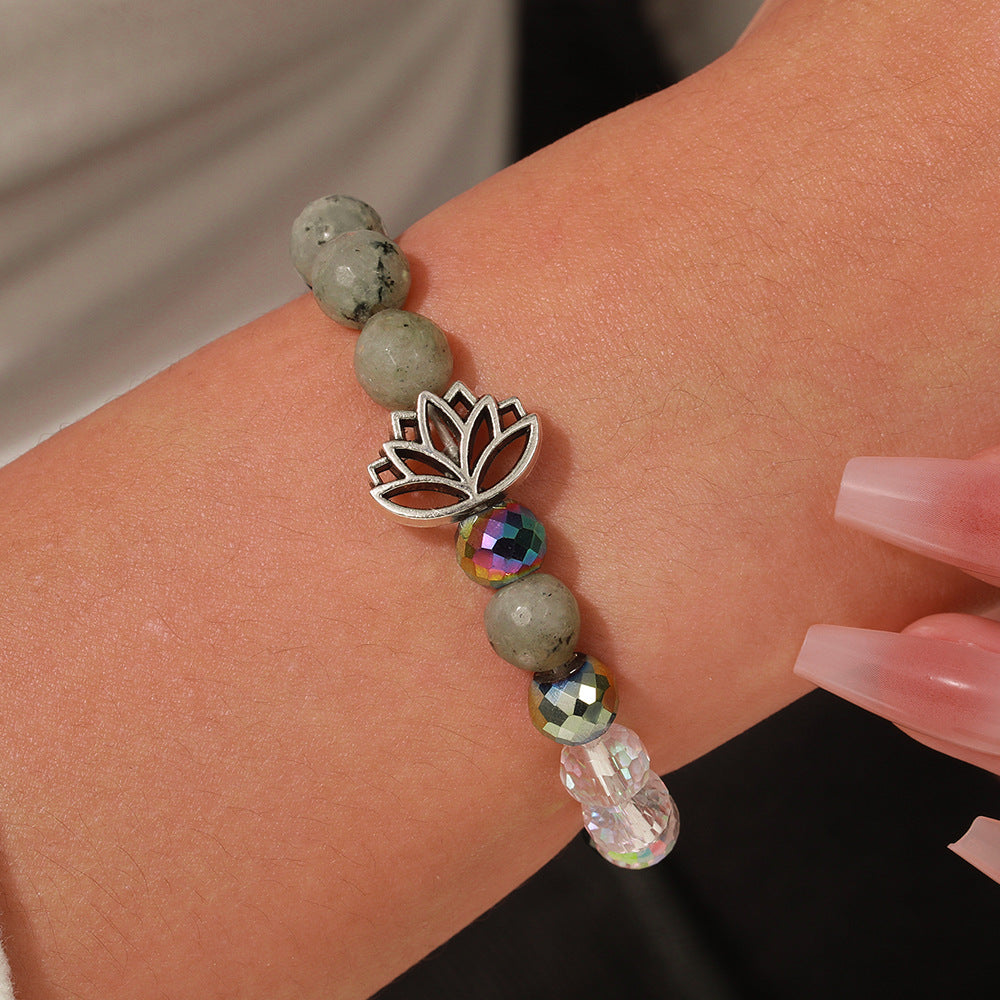 Casual Round Floral Gemstone Beaded Bracelet for Men and Women