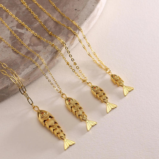 Minimalist Koi Fish Pendant Necklace for Women and Men, Copper Plated Necklace with Animal Shape Design