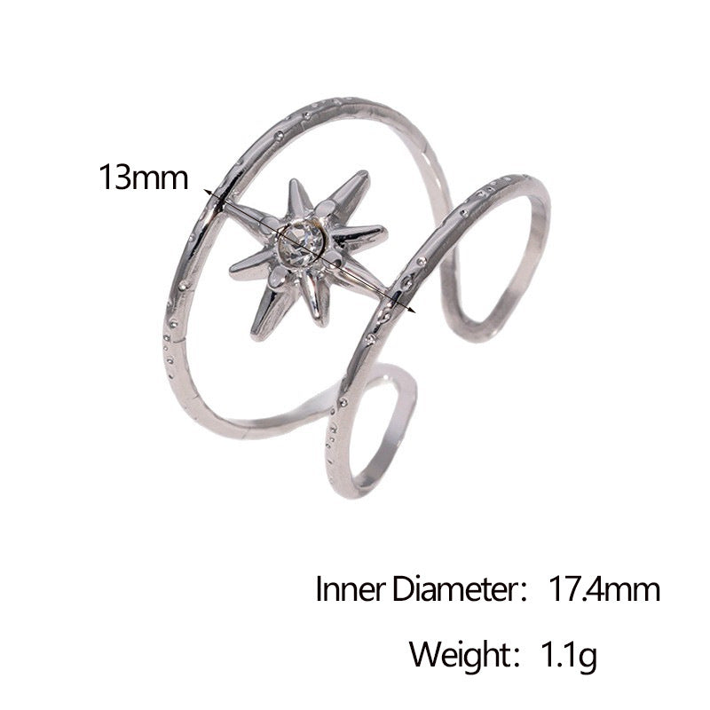 Minimalist 18K Gold Plated Stainless Steel Open Ring Eight-Pointed Star Design for Women