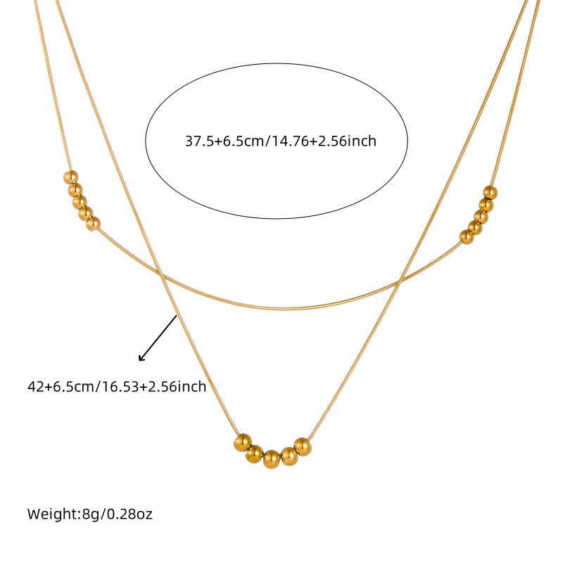 Minimalist Stainless Steel Snake Chain Beaded Sphere Bracelet and Necklace Set