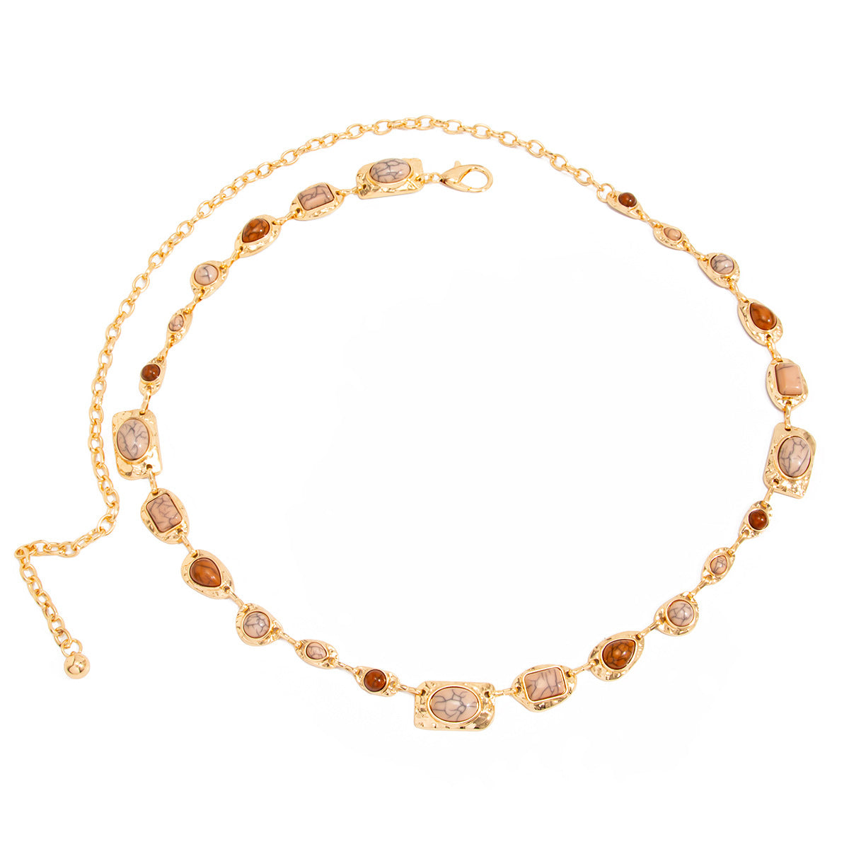Vintage Geometric Gemstone Inlaid Polished Zinc Alloy Body Chain for Women
