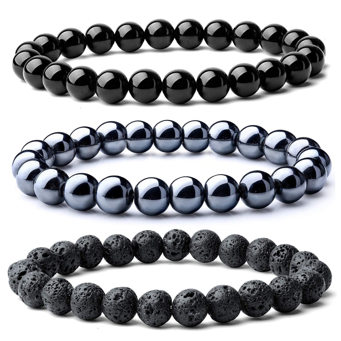 Geometric Natural Stone Agate Beaded Bracelet 8mm Unisex Elastic Stretch Handmade Jewelry