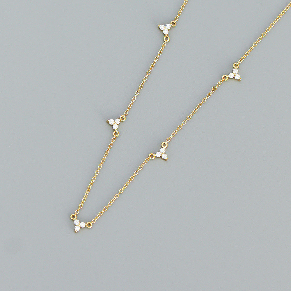 Minimalist Geometric S925 Sterling Silver Pendant Necklace with Micro-Pavé Zirconia, Clavicle Chain