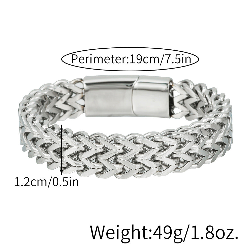 Men's Stainless Steel Plated Round Geometric Woven Double Row Dragon Bone Magnetic Clasp Bracelet