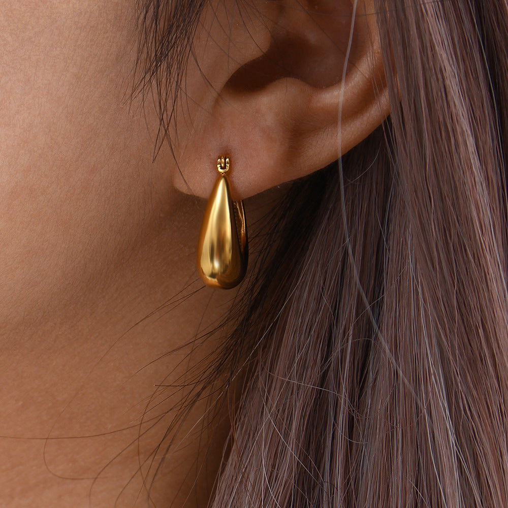 Fashionable Geometric Stainless Steel Hollow Polished U-Shaped Hoop Earrings for Women