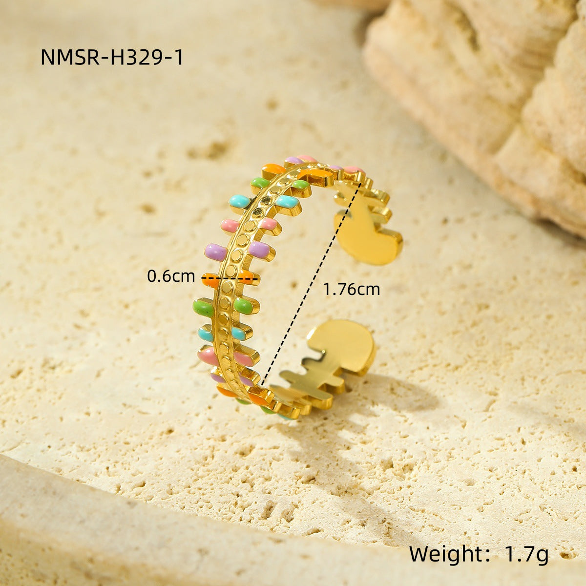 Anello da donna in acciaio al titanio con design geometrico di lusso, smalto a goccia e fascia regolabile aperta