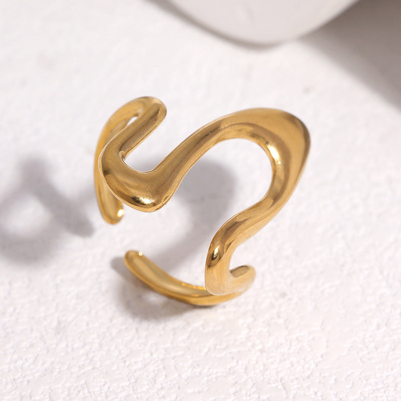 Minimalist Geometric Titanium Steel Open Ring Gold Plated Adjustable Fashion Jewelry for Women