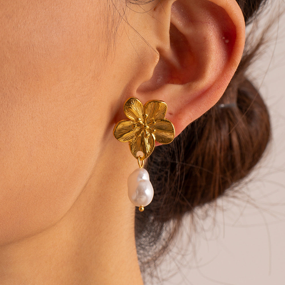 Pendientes de combinación de corazón de flor de ojo de demonio chapados en acero inoxidable geométricos estilo INS para mujer