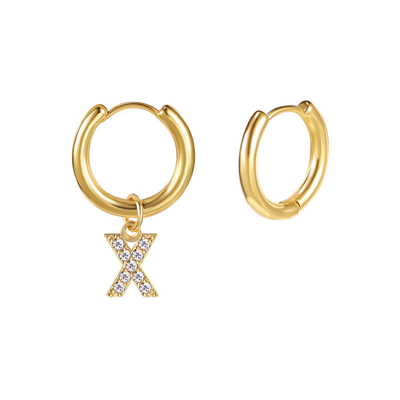 Minimalist Letter-Shaped Stainless Steel Pendant Earrings with 18K Gold Plating and Zircon Inlay