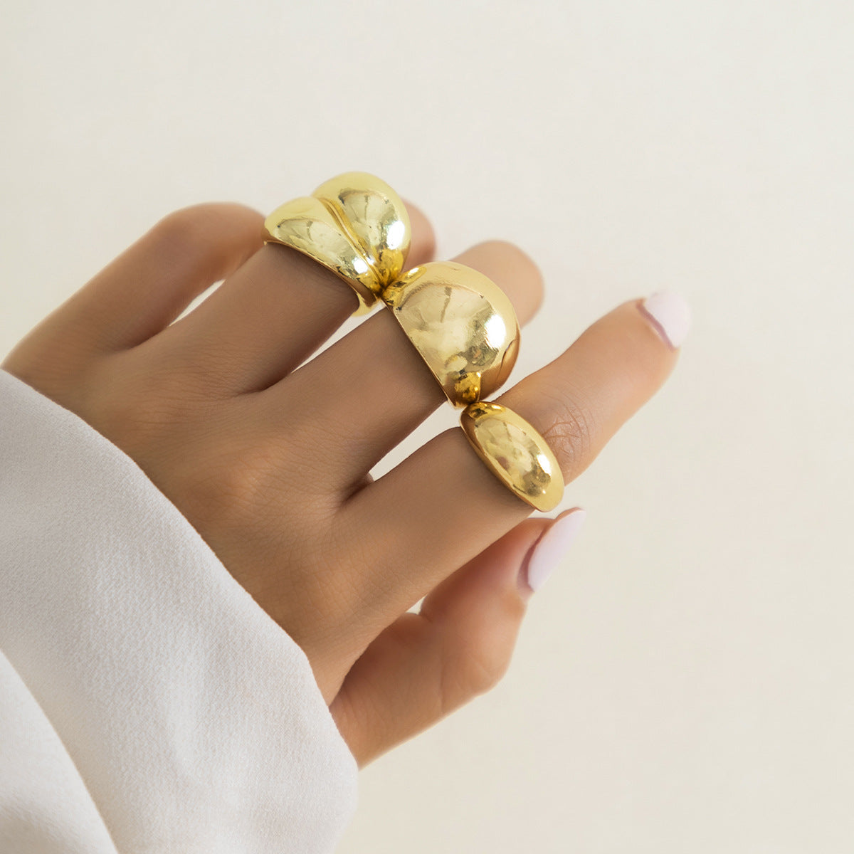 Geometric Plated Zinc Alloy Ring Set for Women
