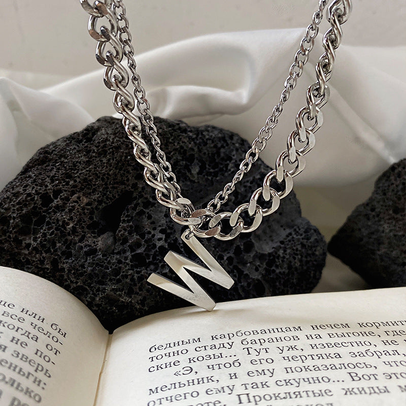 Minimalist W-Shaped Cuban Link Necklace for Women and Men Titanium Steel Polished Double Layer Choker Chain