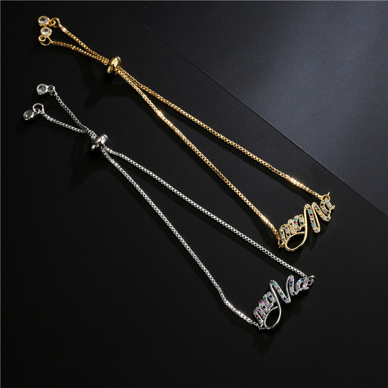 Casual Micro-Inlaid Cubic Zirconia Brass Letter Bracelet for Women