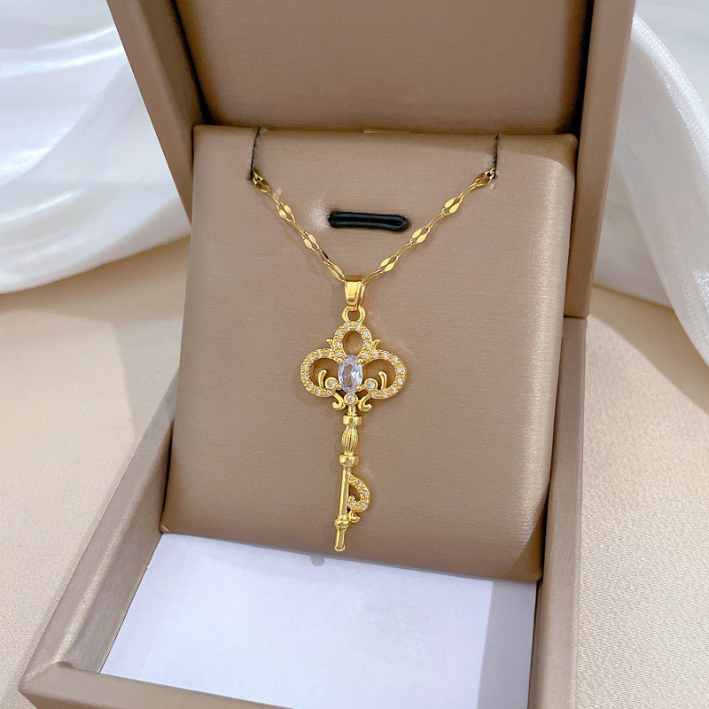 Collana con ciondolo geometrico di lusso vintage con strass, catena in acciaio al titanio, unisex