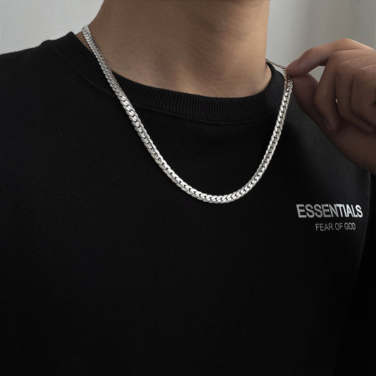 Hip Hop Style Geometric Cuban Chain Necklace for Men and Women Made of Titanium Steel with Polished Finish