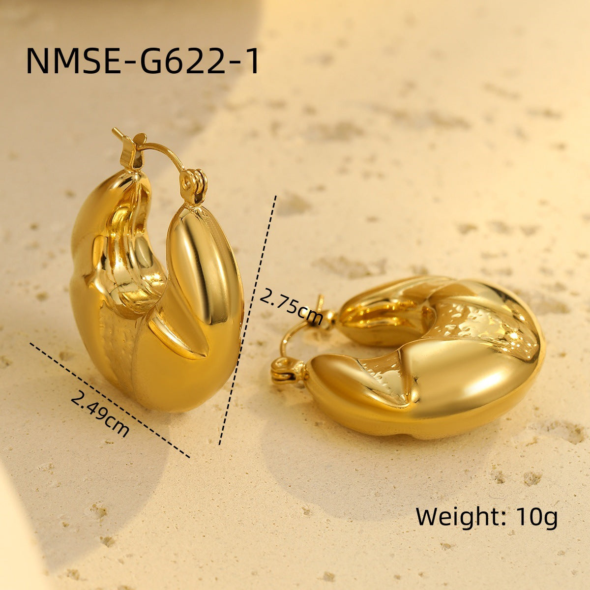Pendientes de tuerca geométricos huecos de acero inoxidable vintage con acabado chapado para mujer