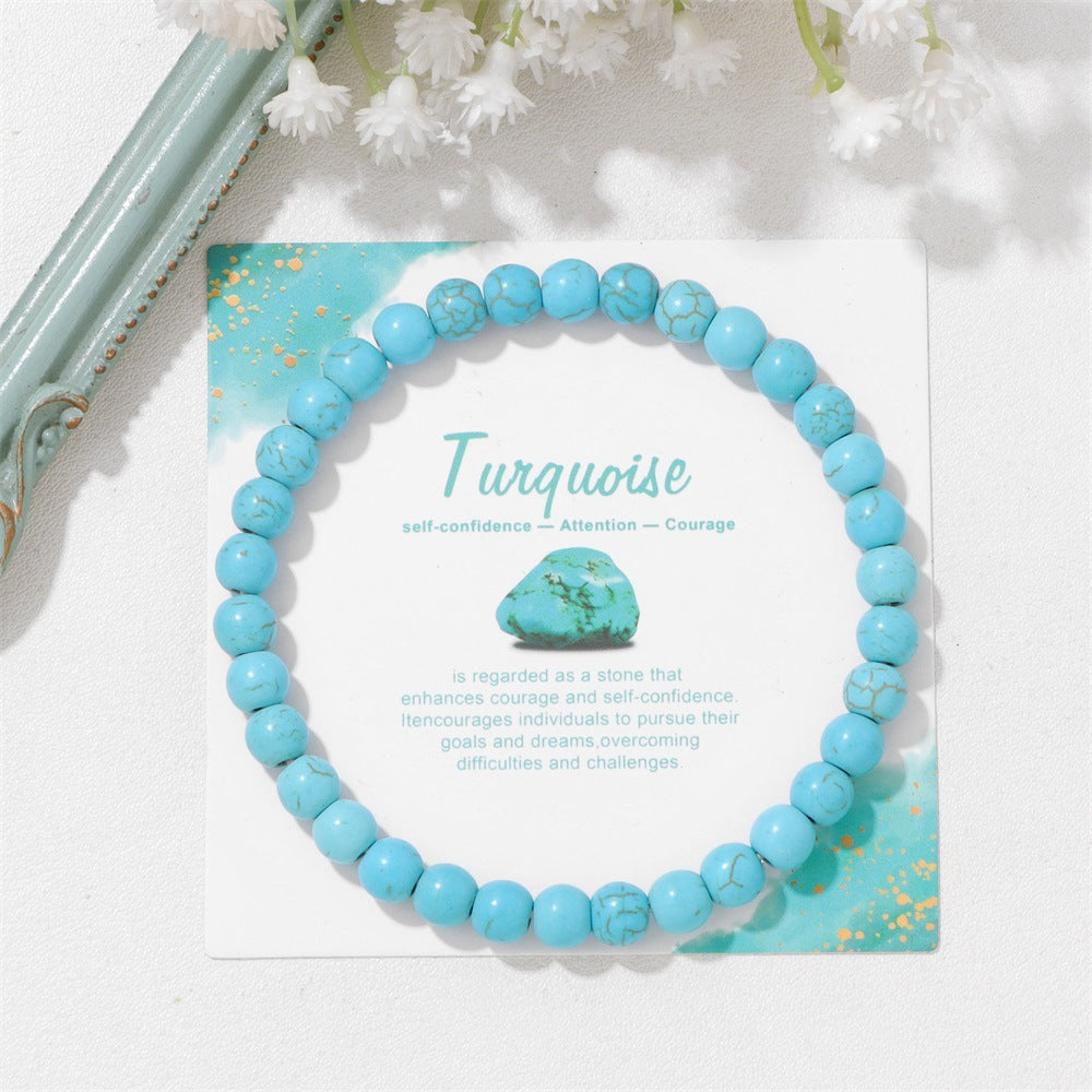 Natural Stone Beaded Bracelet 6mm Turquoise Amethyst Citrine Elastic Stretch Bangle Unisex Jewelry