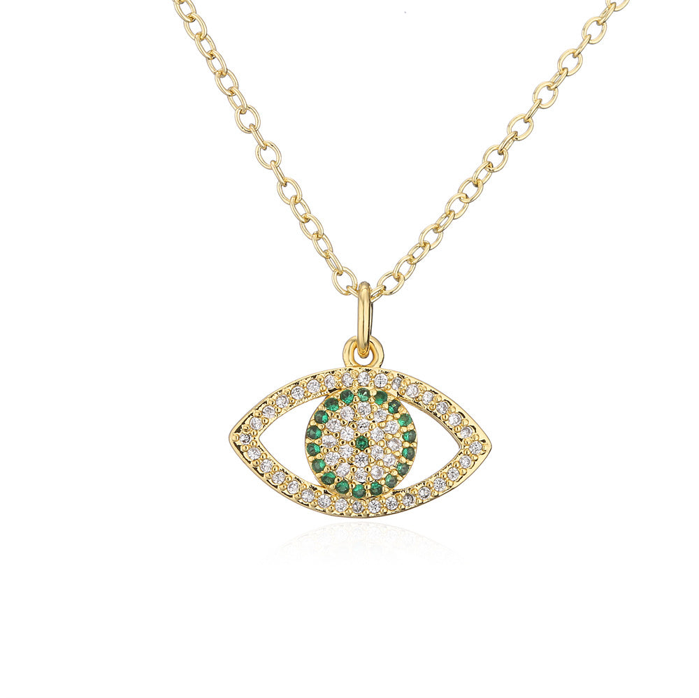 Minimalist Geometric Copper Pendant Necklace with 18K Gold Plating and Zircon Evil Eye Charm for Women