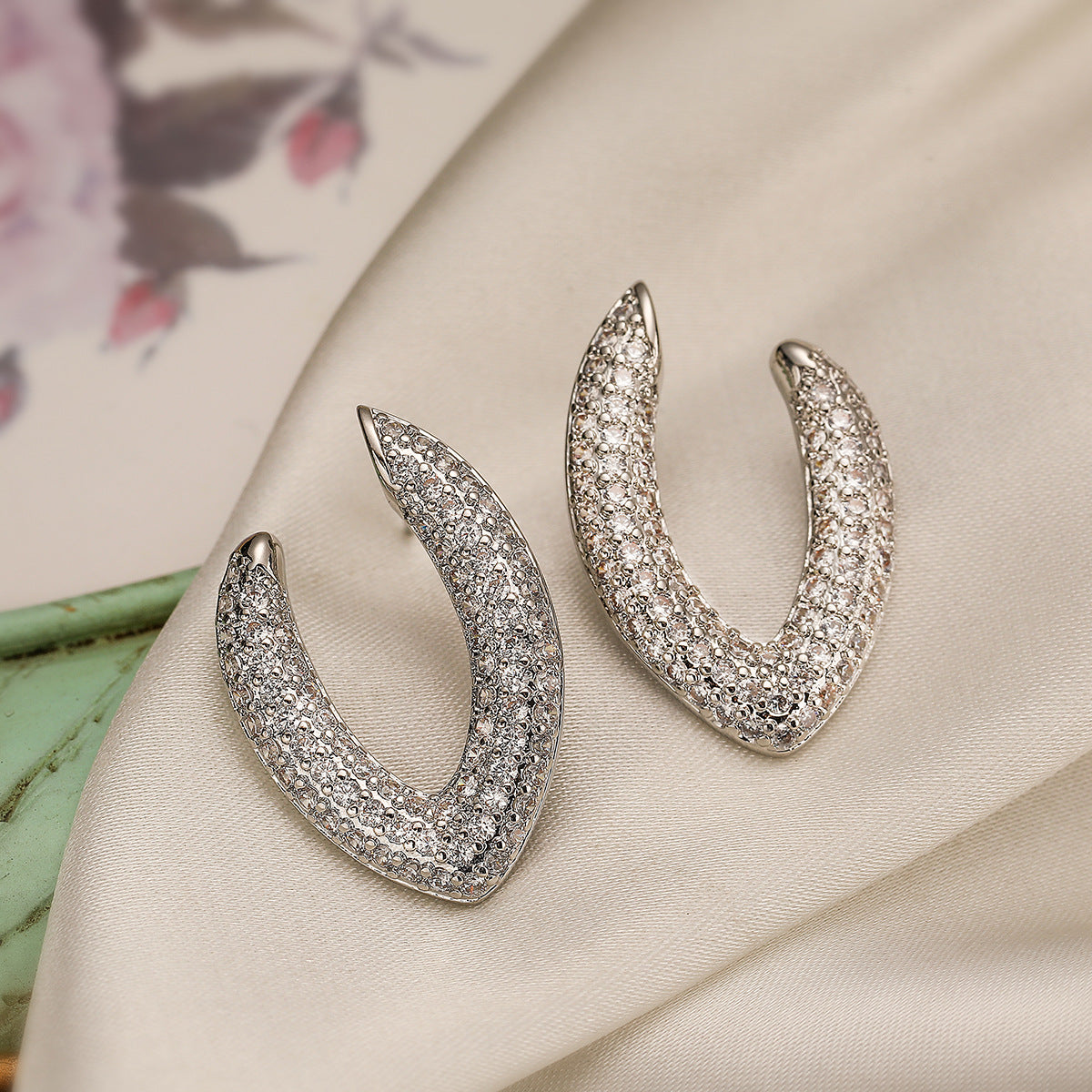 Minimalist Irregular Geometric Zircon Stud Earrings for Women in Copper with Micro-Pavé Setting