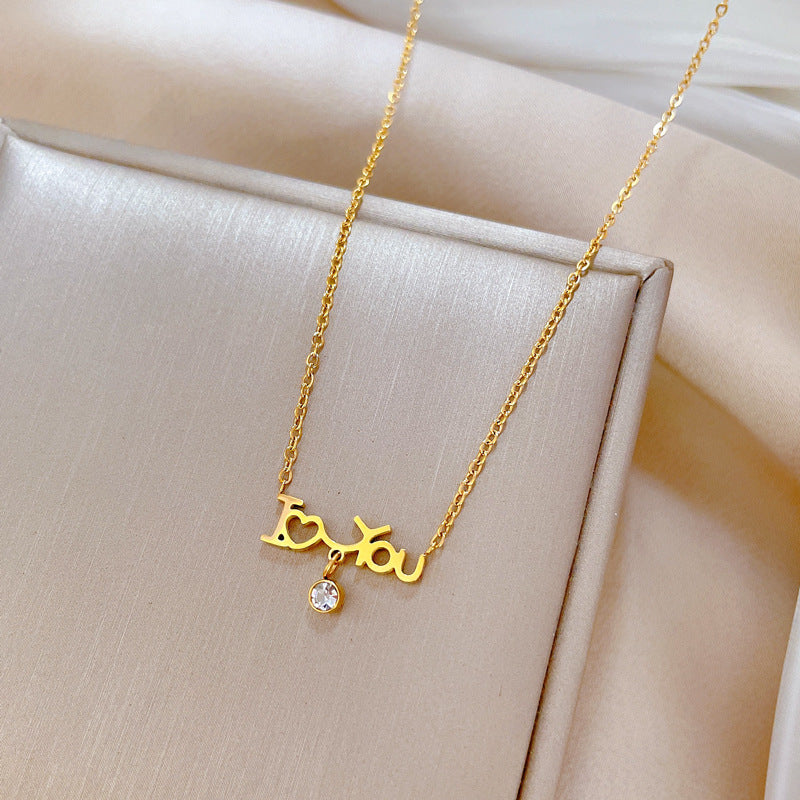 Collar Minimalista Geométrico de Acero Titanio Enchapado para Mujer con Acentos de Zirconia, Cadena con Colgante, Accesorio de Moda