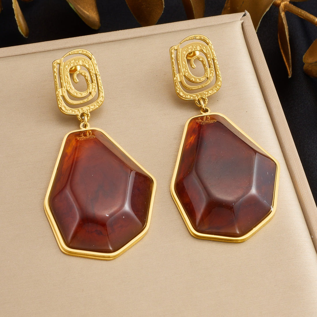 Vintage Geometric Bow Resin Plated Stainless Steel Earrings
