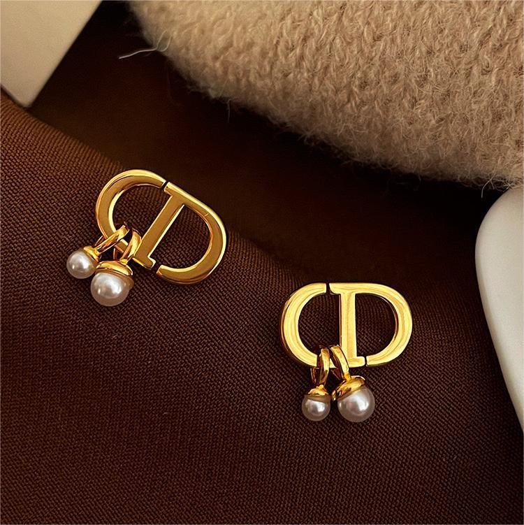 Minimalist Geometric Pearl Dangle Stud Earrings in Titanium Steel with Plated Finish for Women