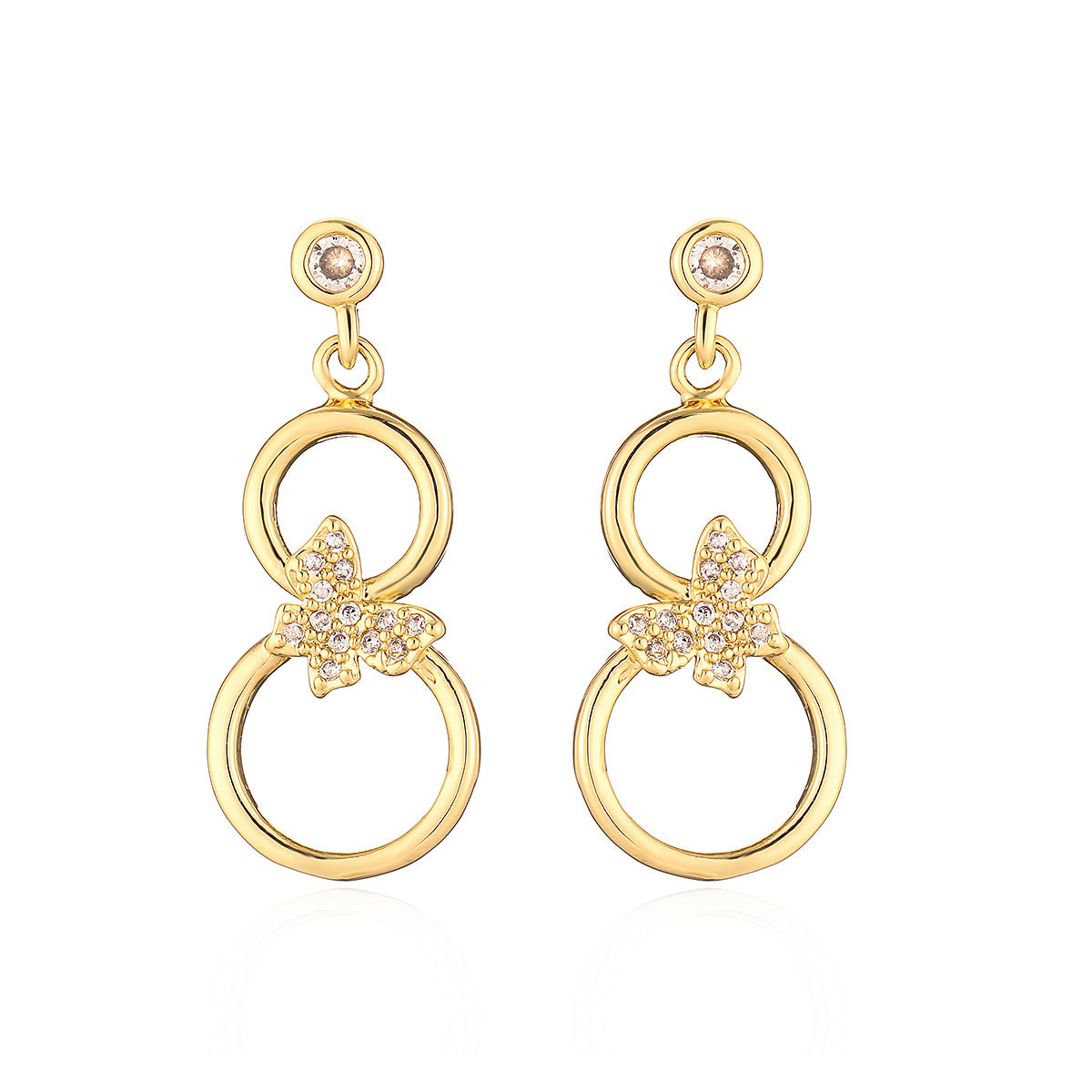 Orecchini da donna geometrici a forma di farfalla stile vintage in rame placcati oro 18 carati con intarsio di zirconi