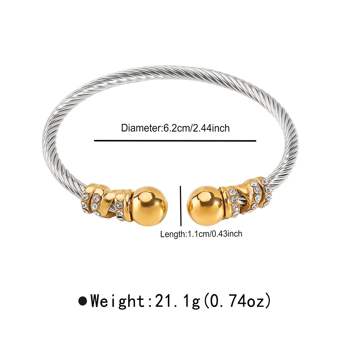Pulsera de Cable de Acero Inoxidable de Moda para Mujer con Detalles de Diamantes de Imitación y Perlas de Imitación, Diseño de Cuerda Trenzada, Acabado Galvanizado