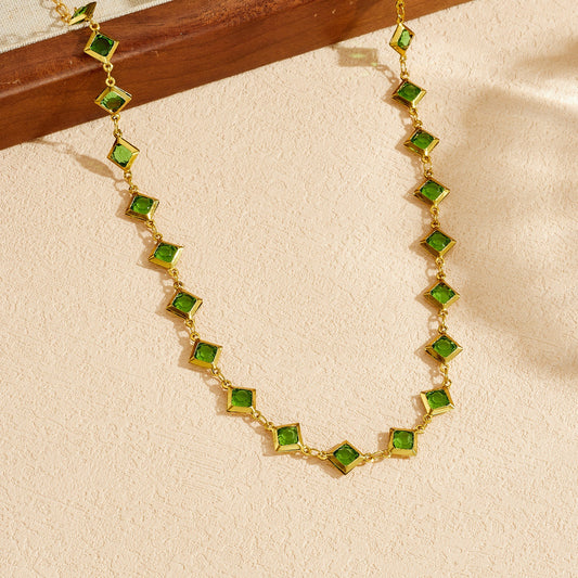 Vintage Minimalist Gold Plated Stainless Steel Square Rhinestone Crystal Jewelry Set for Women