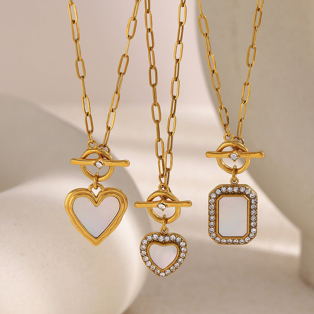 Elegant Luxury Heart Geometric Stainless Steel Gold Plated Necklace for Women