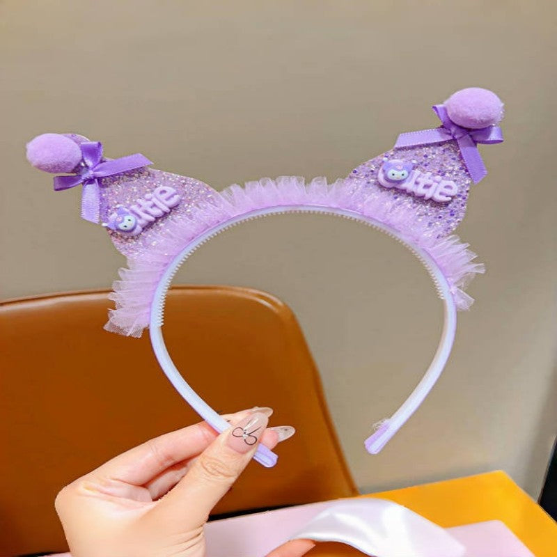 Cute Sanrio Kuromi Hairband for Girls with Bow Design Fabric Headband Sweet Cartoon Hair Accessory for Children Aged 6–10