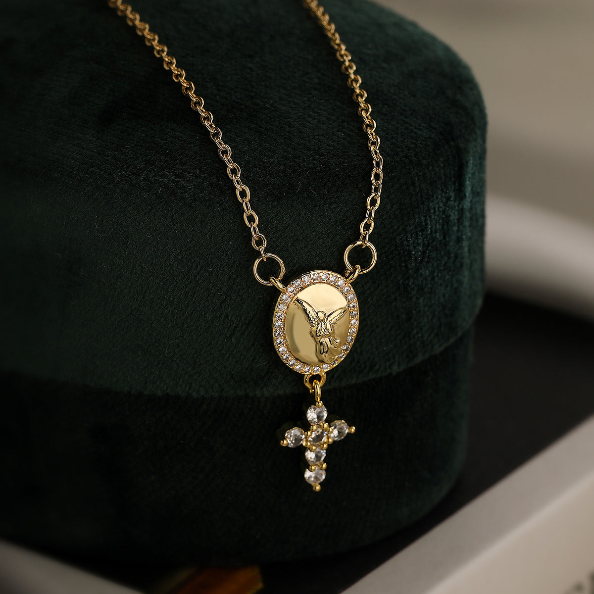 Minimalist Geometric Cross Pendant Necklace for Women with Copper Base Plated in 18K Gold and Zircon Inlay