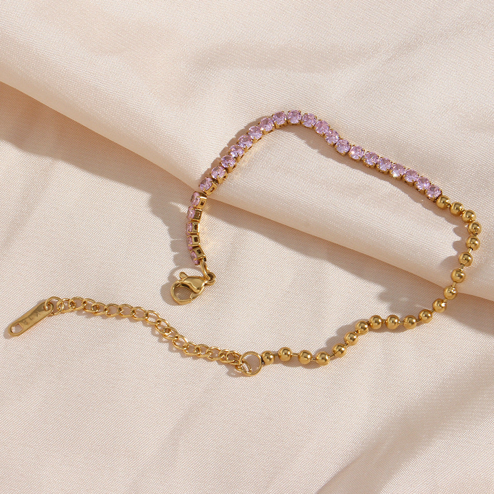 Elegante pulsera de eslabones cubanos geométricos de acero inoxidable con detalles de diamantes de imitación y acabado chapado para mujer