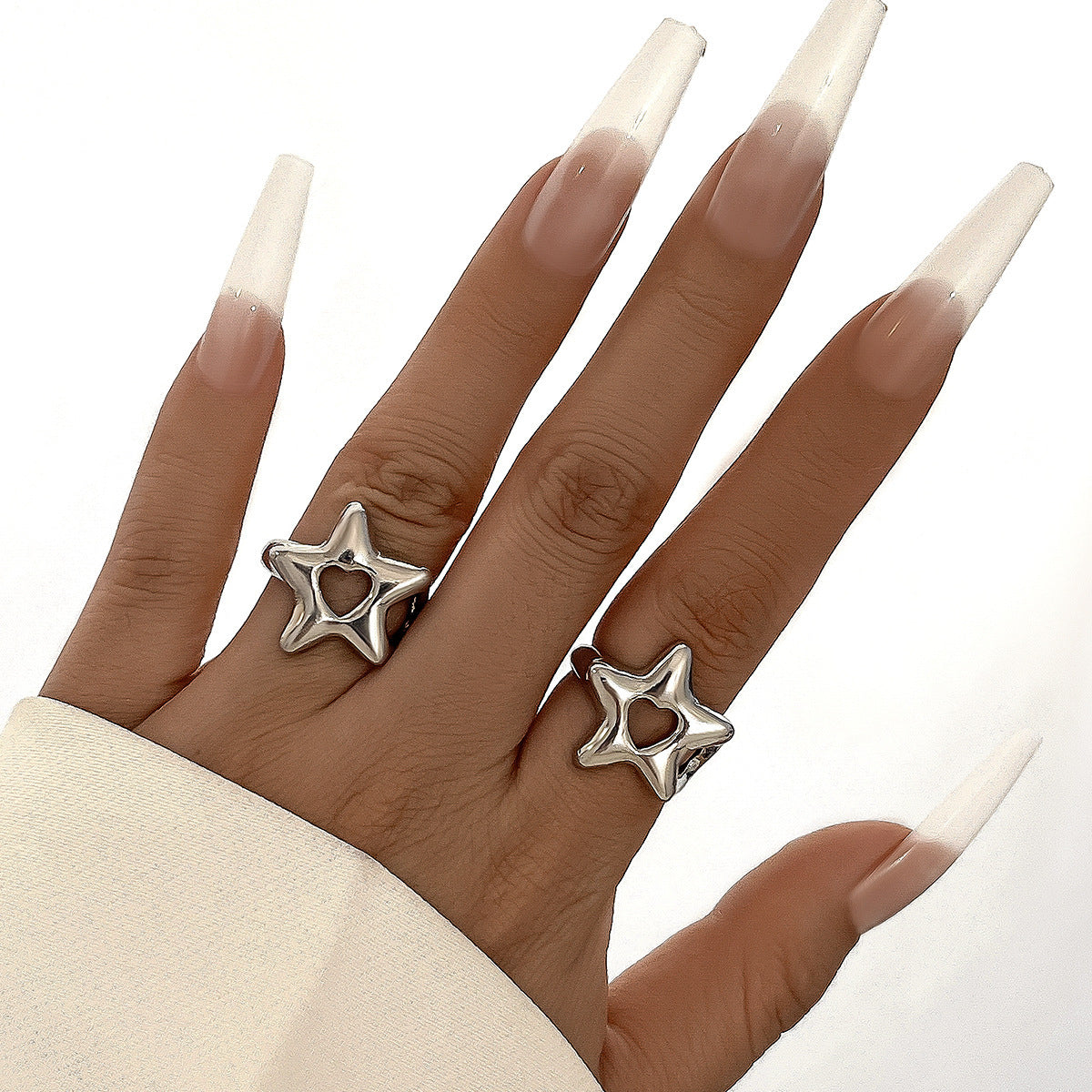 Elegant Star Heart Shaped Alloy Plated Ring Set for Women