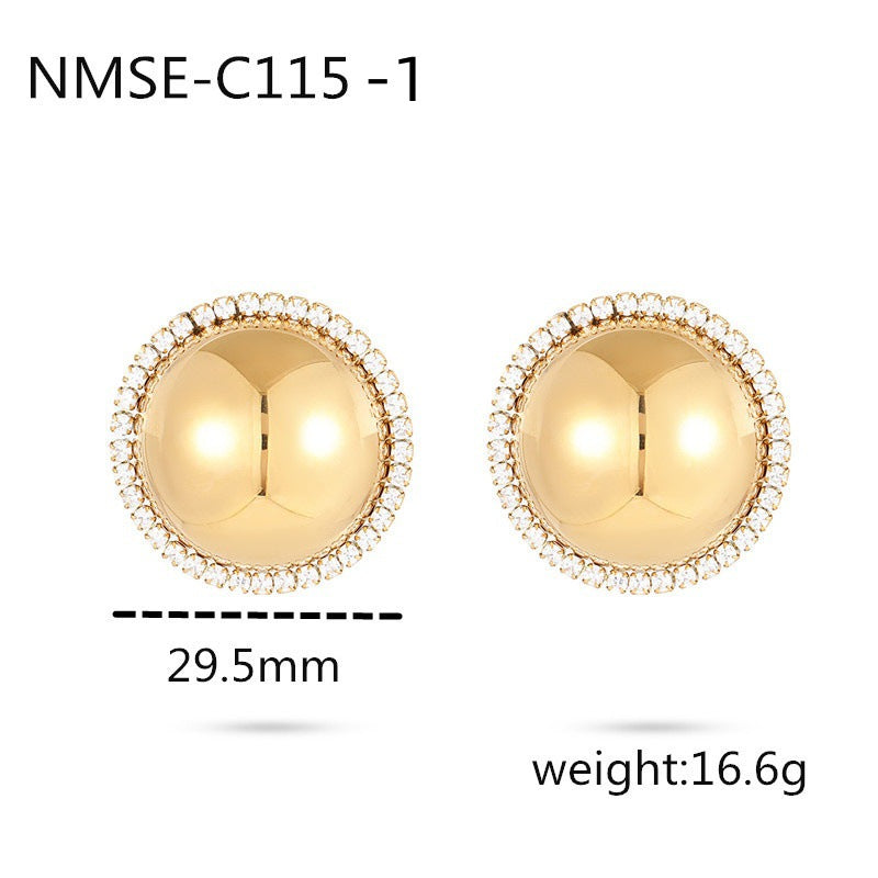 Orecchini a perno geometrici alla moda in acciaio inossidabile da donna con intarsio in zircone e placcatura in oro 18 carati