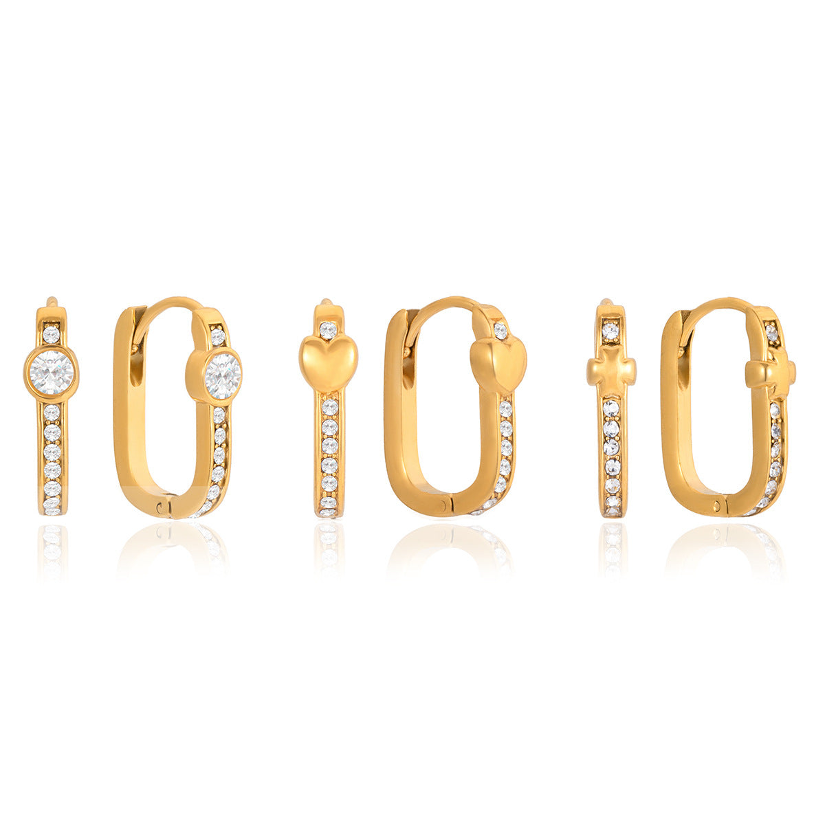 Elegant Geometric Stainless Steel Rhinestone Hoop Earrings Gold Plated