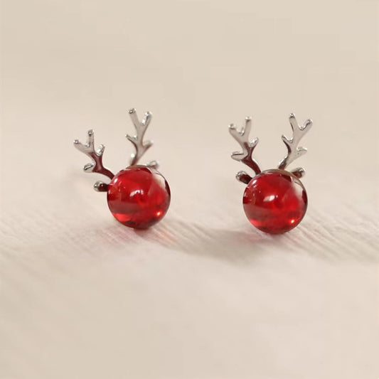 Pendientes Minimalistas de Ciervo para Mujer en Aleación con Acabado Galvanizado, Diseño Inspirado en Terciopelo Rojo Temático Navideño