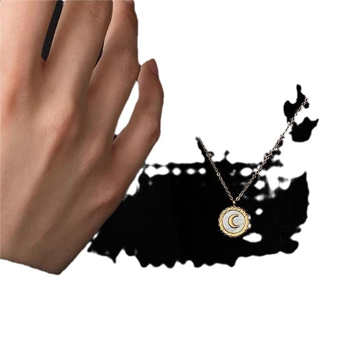 Collana Pendente Luna Crescente Minimalista con Madreperla per Donna in Acciaio al Titanio Catena Serpente Delicata Gioielleria per Clavicola