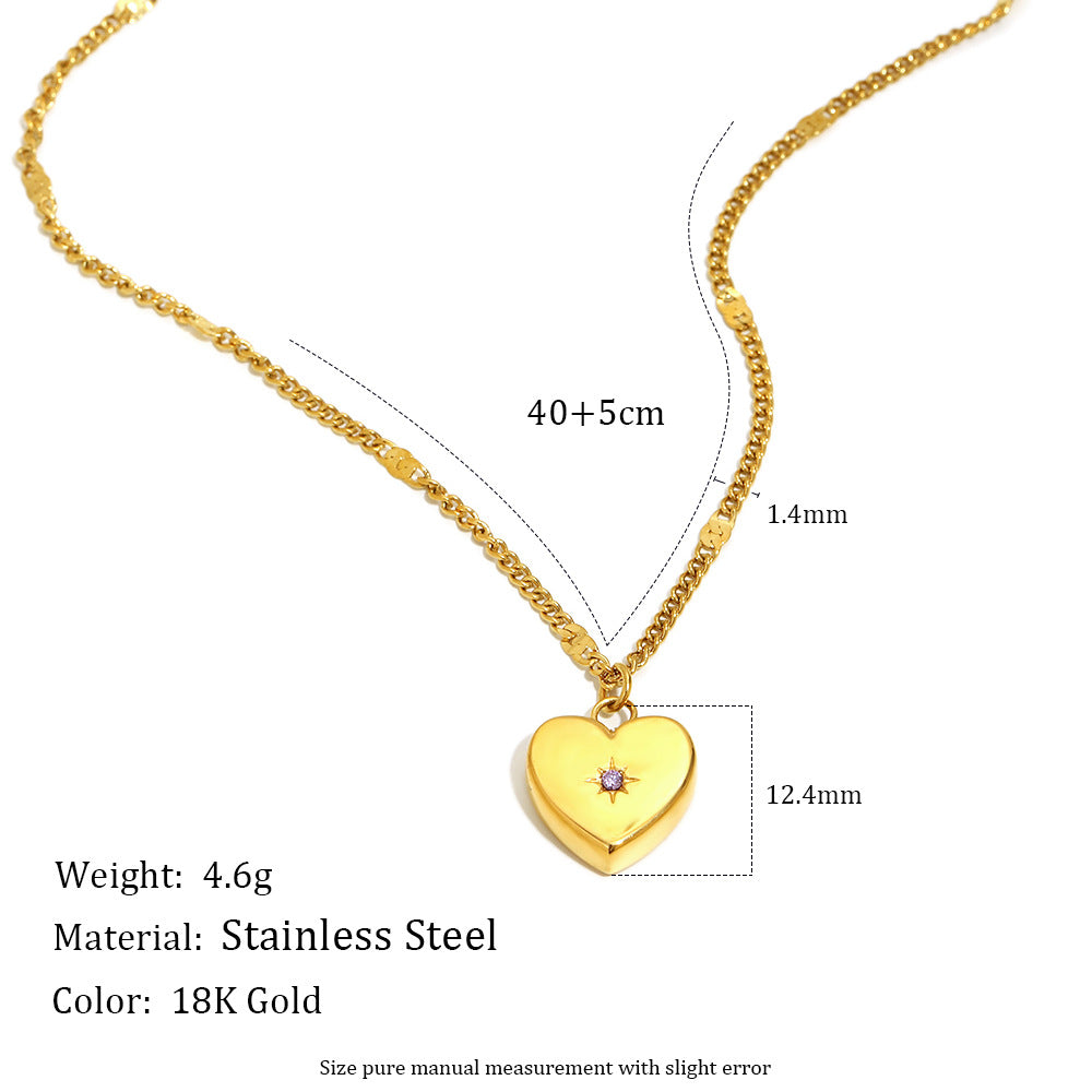 Collar Minimalista de Acero Inoxidable en Forma de Corazón con Baño de Oro de 18K y Detalles de Mini Circonitas para Mujer