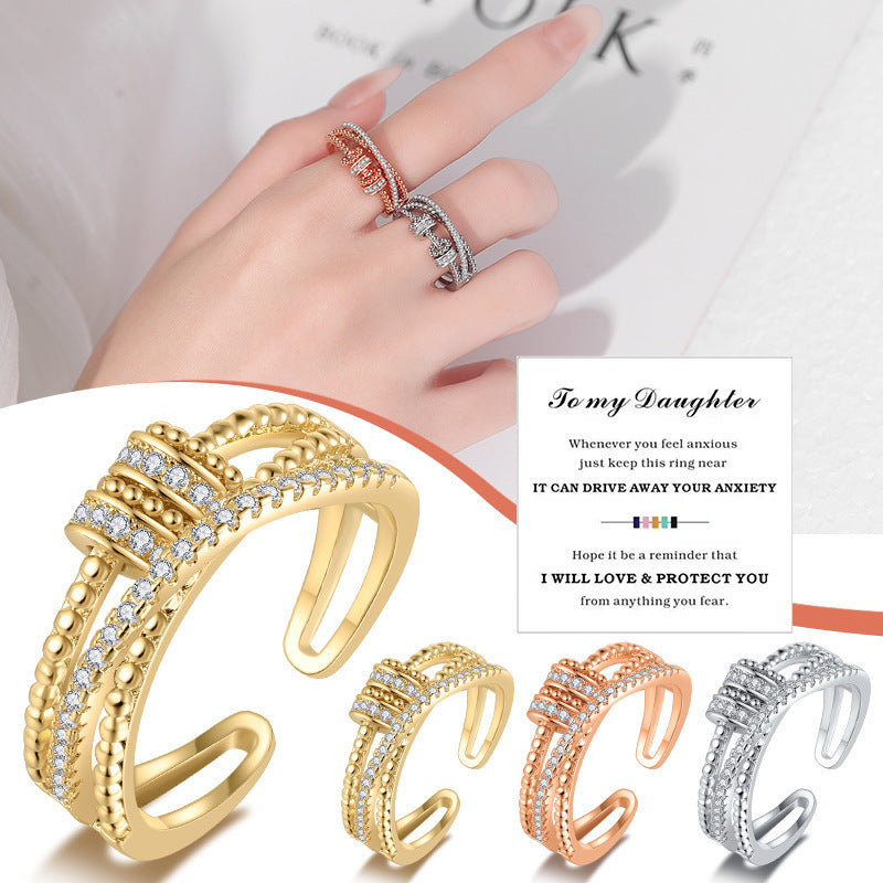 Elegant Geometric Brass Plated Ring with Cubic Zirconia Polka Dot Design Unisex Spinner Anxiety Ring