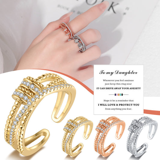 Elegant Geometric Brass Plated Ring with Cubic Zirconia Polka Dot Design Unisex Spinner Anxiety Ring