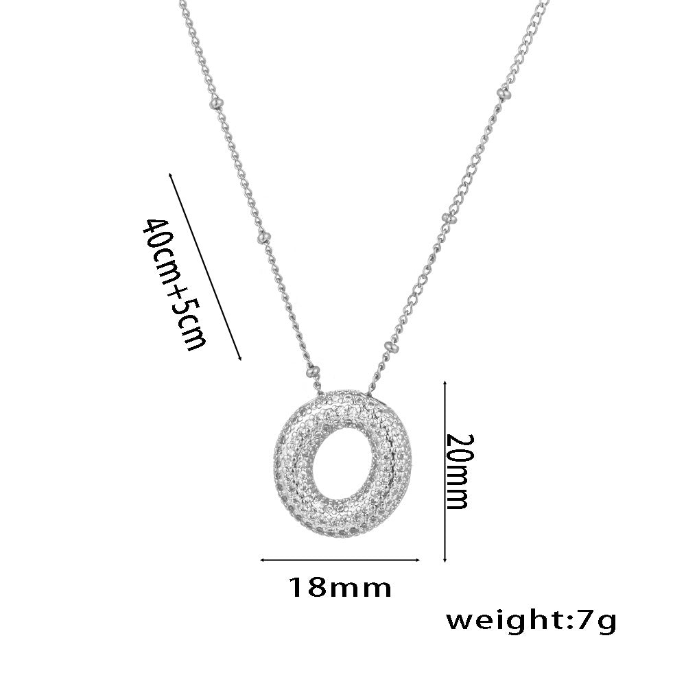 Minimalist Geometric Letter Pendant Necklace in Titanium Steel with Rhinestone Inlay and White Gold Plating on Snake Chain for Women