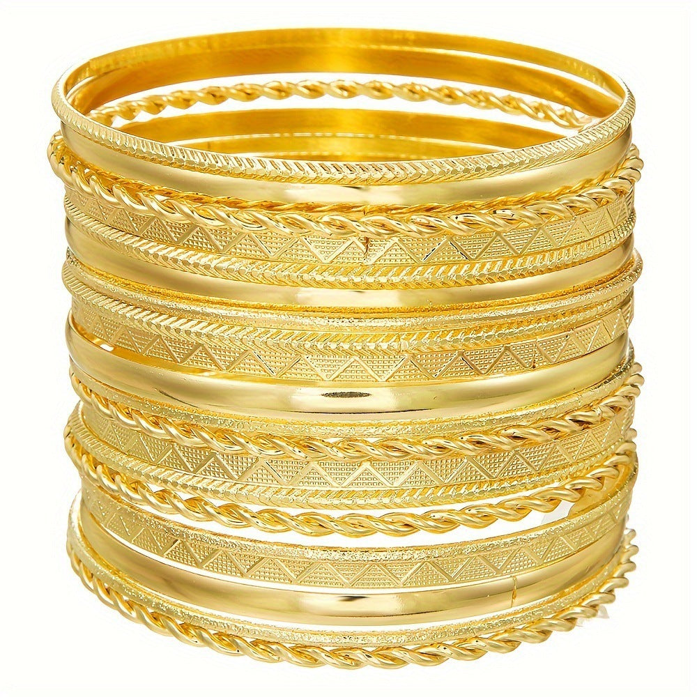 Geometric Ankh Bracelet Set for Women Iron Plated Hand Jewelry Ethnic Style Stackable Bangle