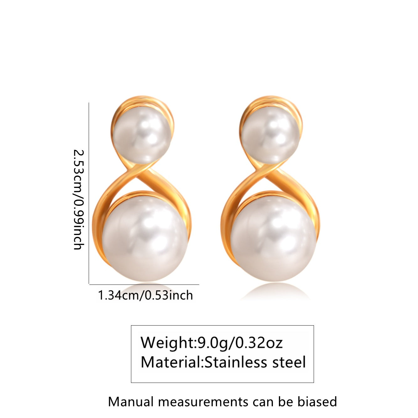 Vintage Elegant Geometric Round Gold Plated Stainless Steel Pearl Earrings