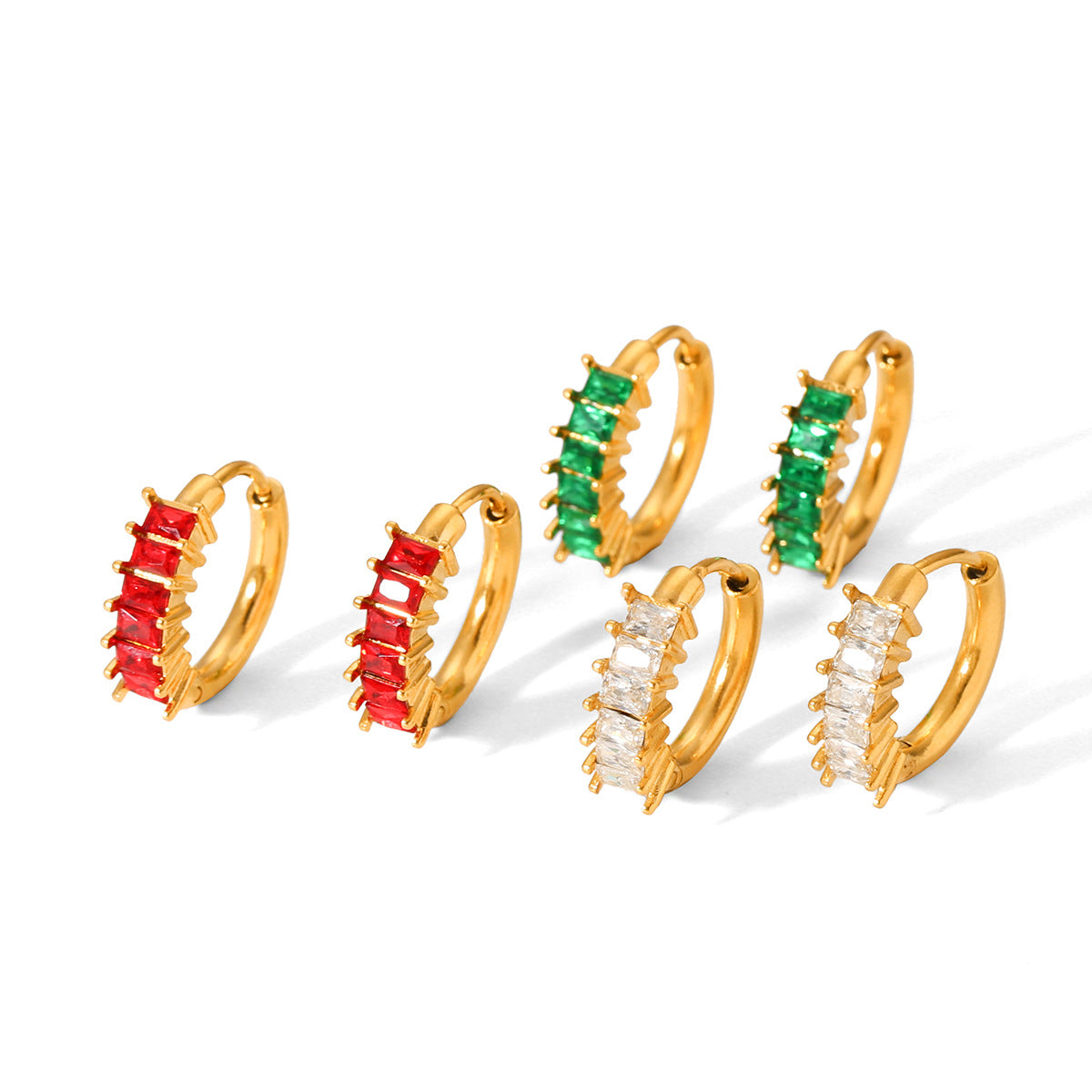 Minimalist Geometric Stainless Steel Gold-Plated Hoop Earrings with Zirconia Inlay for Women
