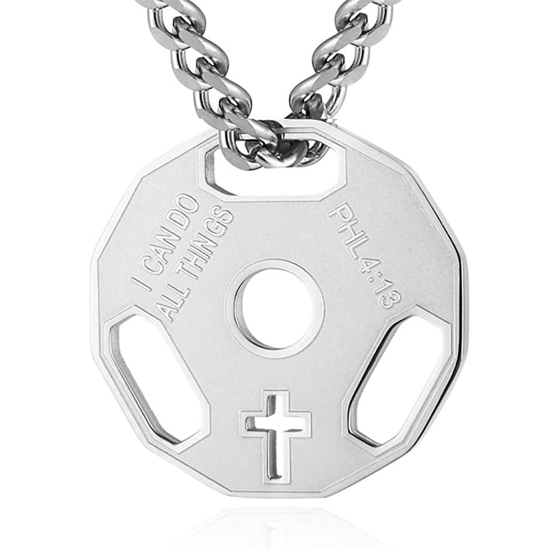 Geometric Fitness Dumbbell Pendant Necklace for Men in Stainless Steel with Electroplated Finish and O-Chain