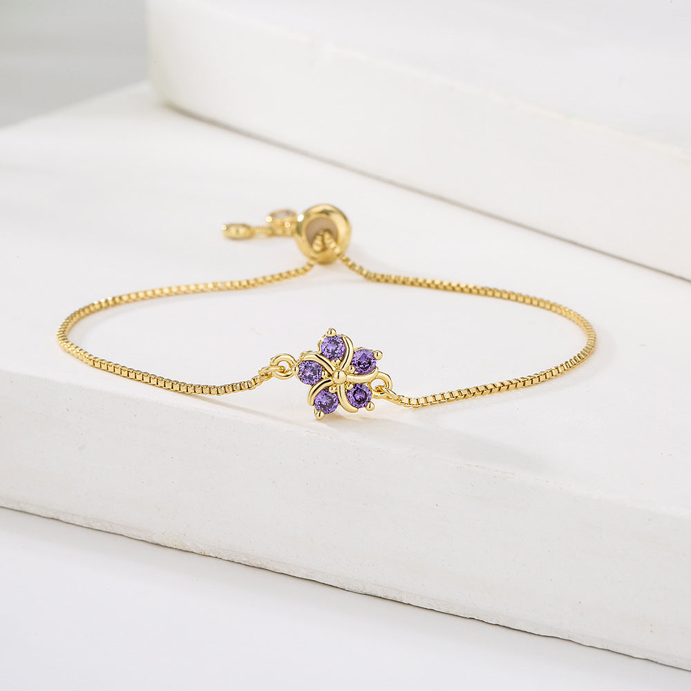Elegante Bracciale Floreale in Stile Francese con Cordino Regolabile per Donne, Realizzato in Rame, Design Geometrico Minimalista
